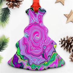 Groovy Pink, Blue And Green Abstract Liquid Art Christmas Tree Ornament (two Sides) by myrubiogarden