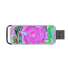 Groovy Pink, Blue And Green Abstract Liquid Art Portable Usb Flash (two Sides) by myrubiogarden