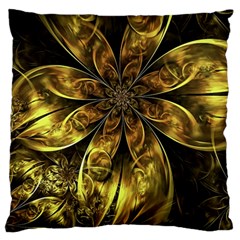 Fractal Floral Gold Golden Large Flano Cushion Case (two Sides) by Wegoenart