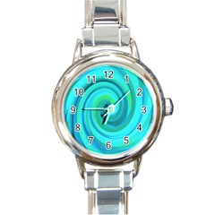 Groovy Cool Abstract Aqua Liquid Art Swirl Painting Round Italian Charm Watch by myrubiogarden