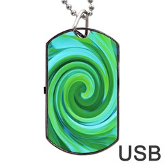 Groovy Abstract Turquoise Liquid Swirl Painting Dog Tag Usb Flash (one Side) by myrubiogarden