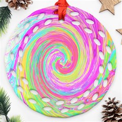 Groovy Abstract Pink And Blue Liquid Swirl Painting Round Filigree Ornament (two Sides) by myrubiogarden