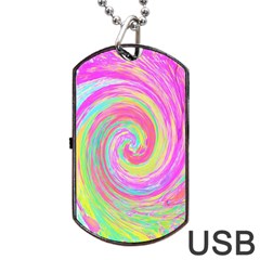 Groovy Abstract Pink And Blue Liquid Swirl Painting Dog Tag Usb Flash (one Side) by myrubiogarden