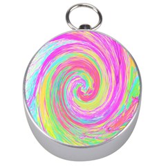 Groovy Abstract Pink And Blue Liquid Swirl Painting Silver Compasses by myrubiogarden