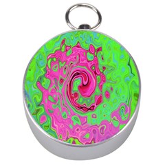 Groovy Abstract Green And Red Lava Liquid Swirl Silver Compasses by myrubiogarden