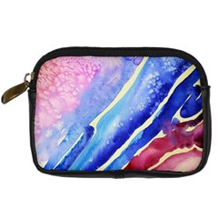 Painting Abstract Blue Pink Spots Digital Camera Leather Case by Pakrebo