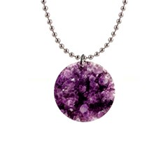 Amethyst Purple Violet Geode Slice 1  Button Necklace by genx