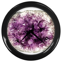 Amethyst Purple Violet Geode Slice Wall Clock (black) by genx