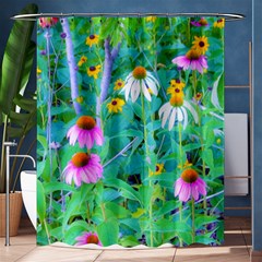 White And Purple Coneflowers And Yellow Rudbeckia Shower Curtain 60  X 72  (medium)  by myrubiogarden