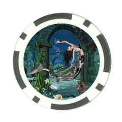 Wonderful Mermaid In The Deep Ocean Poker Chip Card Guard by FantasyWorld7