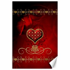 Wonderful Heart With Roses Canvas 24  X 36  by FantasyWorld7