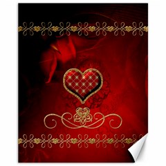 Wonderful Heart With Roses Canvas 11  X 14  by FantasyWorld7