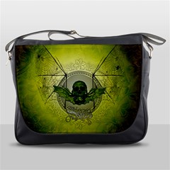 Awesome Creepy Skull With Wings Messenger Bag by FantasyWorld7