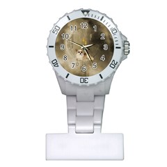 Cute Little Chihuahua With Hearts On The Moon Plastic Nurses Watch by FantasyWorld7