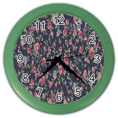 Polka Dotted Rosebuds Color Wall Clock by retrotoomoderndesigns