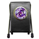 Pretty Purple Pansies Pen Holder Desk Clock Front