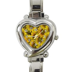 Surreal Sunflowers Heart Italian Charm Watch by retrotoomoderndesigns