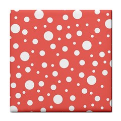 Polka Dot On Living Coral Tile Coasters by LoolyElzayat