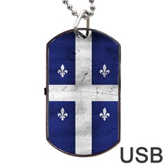 Flag Quebec Drapeau Grunge Fleur De Lys Blue And White Dog Tag Usb Flash (one Side) by Quebec
