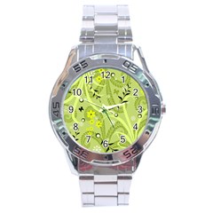 Seamless Pattern Green Garden Stainless Steel Analogue Watch by Pakrebo