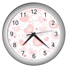 Pastel Pink Hearts Wall Clock (silver) by retrotoomoderndesigns