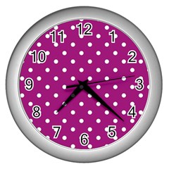 Fuschia Polka Dot Wall Clock (silver) by retrotoomoderndesigns