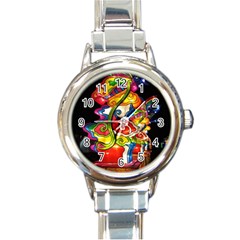 Dragon Lights Centerpiece Round Italian Charm Watch by Riverwoman