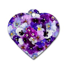 Pretty Purple Pansies Dog Tag Heart (one Side) by retrotoomoderndesigns