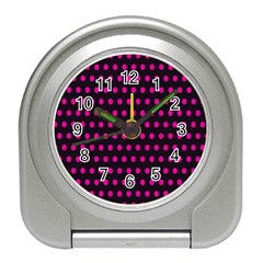 Pink Black Polka Dots Travel Alarm Clock by retrotoomoderndesigns