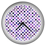 Shades Of Purple Polka Dots Wall Clock (Silver) Front