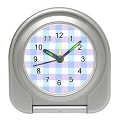 Gingham Duo Aqua On Lavender Travel Alarm Clock by retrotoomoderndesigns