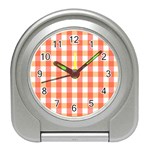 Gingham Duo Red On Orange Travel Alarm Clock Front