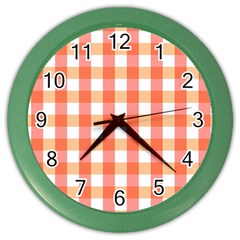 Gingham Duo Red On Orange Color Wall Clock by retrotoomoderndesigns