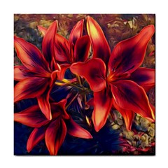 Red Lillies Bloom Flower Plant Tile Coasters by Pakrebo