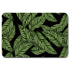 Tropical Leaves On Black Large Doormat  by snowwhitegirl