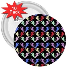 Colorful Cherubs Black 3  Buttons (10 Pack)  by snowwhitegirl