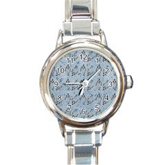 Skeleton Blue Background Round Italian Charm Watch by snowwhitegirl