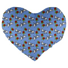 Lamb Pattern Blue Large 19  Premium Flano Heart Shape Cushions by snowwhitegirl