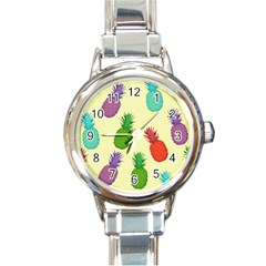 Colorful Pineapples Wallpaper Background Round Italian Charm Watch by Sudhe