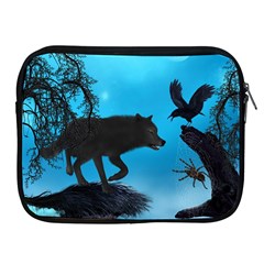 Awesome Black Wolf With Crow And Spider Apple Ipad 2/3/4 Zipper Cases by FantasyWorld7