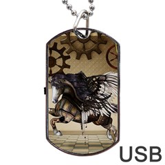 Awesome Steampunk Unicorn With Wings Dog Tag Usb Flash (one Side) by FantasyWorld7