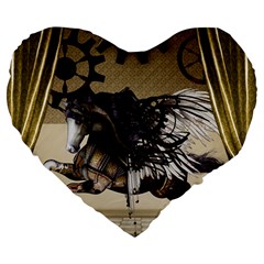 Awesome Steampunk Unicorn With Wings Large 19  Premium Heart Shape Cushions by FantasyWorld7