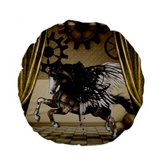 Awesome Steampunk Unicorn With Wings Standard 15  Premium Flano Round Cushions by FantasyWorld7