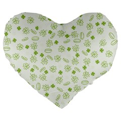 St Patricks Day Pattern Large 19  Premium Flano Heart Shape Cushions by Valentinaart