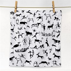 Petroglyph Runic Cavemen Nordic Black Paleo Drawings Pattern Face Towel by snek