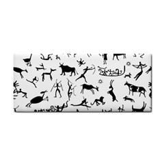 Petroglyph Runic Cavemen Nordic Black Paleo Drawings Pattern Hand Towel by snek