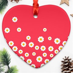 Flowers White Daisies Pattern Red Background Flowers White Daisies Pattern Red Bottom Ornament (heart) by genx