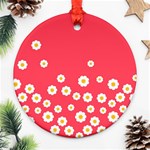 Flowers White Daisies Pattern Red Background Flowers White Daisies Pattern Red Bottom Round Ornament (Two Sides) Back