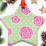 Roses flowers pink and pastel lime green pattern with retro dots Ornament (Star) Front