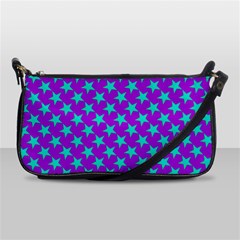 Turquoise Stars Pattern On Purple Shoulder Clutch Bag by BrightVibesDesign